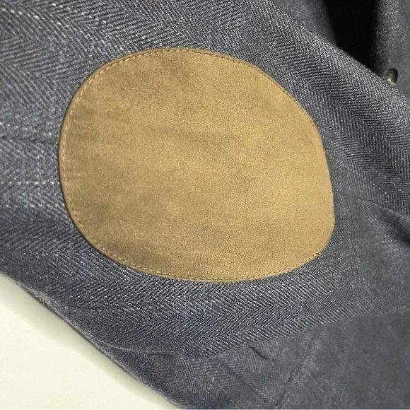 Lauren Ralph Lauren Grey 100% Wool Blazer Windowpane Size 44L Suede Elbow Patch - Picture 3 of 12